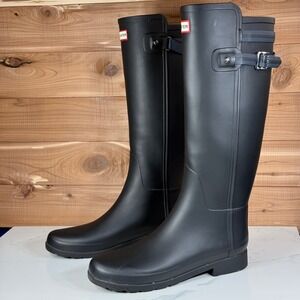 Hunter Original Tall Rubber Rain Boots Matte Black  Women's size  US 9 UK 7
